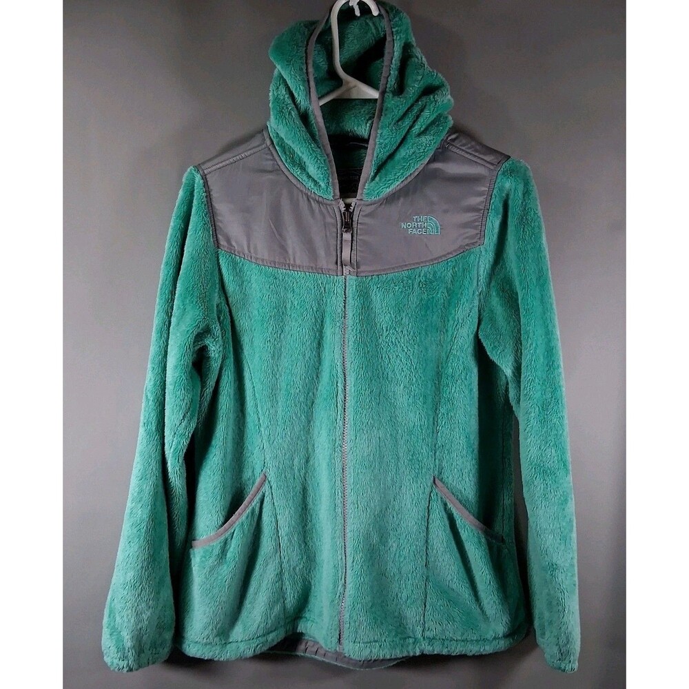 The North Face Girls Osito Hoodie Full Zip Fleece Jacket Teal Green Grey XL 18